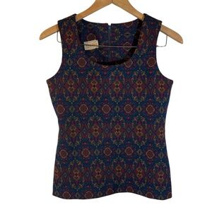 Ellen Tracy Vintage Sleeveless Top Kaleidoscope Patterned Retro 70s Red Green